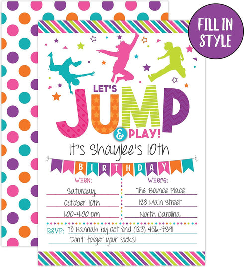 Your Main Event Prints Bounce House Birthday Invitation - Trampoline Jump Birthday Invite - Trampoline Birthday Party - 20 Fill-In Bounce Invitati...