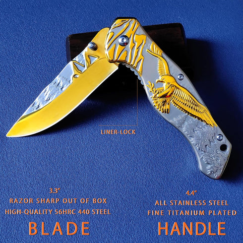 Pocket Knife for Men, Cool Folding Knife With 3D embossed Bald Eagle, Great Gift Edc Knife For Men Outdoor Survival Camping Hiking Hunting (Eagle)...