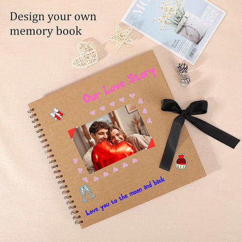 Scrapbook Album with 60 Pages Thick Kraft Paper, 8×8in Brown DIY Photo Book, Small Memory Book with Photo Corners for Baby Family Lovers Pets...
