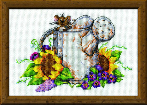 Design Works Crafts Watering Can Mouse, 5 x 7 Counted Cross Stitch Kit, 5" by 7", Multi-Colour...