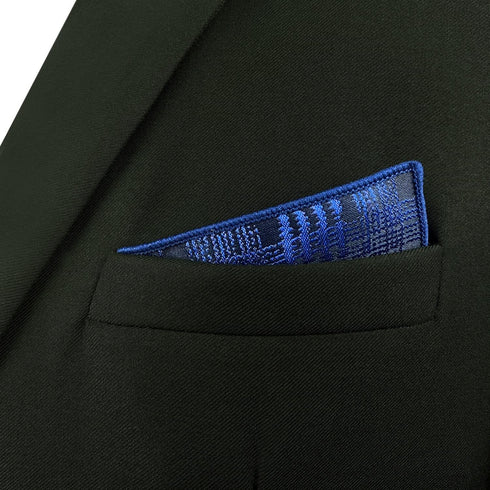 SHLAX&WING Scottish Plaid Mens Silk Pocket Square Blue Designer for Suit Jacket...