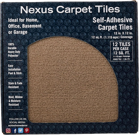 Nexus Self Adhesive 12-Inch Carpet Floor Tiles, 12 Tiles - 12" x 12", Tan - Peel & Stick, DIY Flooring for Kitchen, Dining Room, Bedrooms & Bathro...