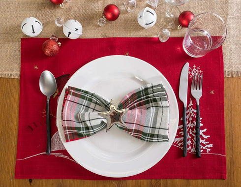 DII Embroidered Holiday Table Décor Collection Christmas Kitchen, Snowman Placemat Set, 13x19, Red, 4 Piece...
