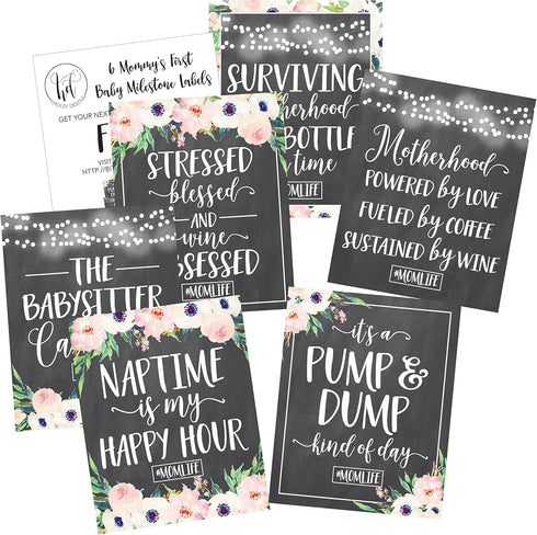 Hadley Designs 6 Chalk Mommy's First Milestone Stickers or Wine Labels, Great Gift Ideas for Mom to Be, Funny Mom's First Moments Having New Baby ...