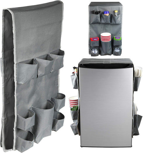 Classic Design – Dorm and office Double Over the Fridge Caddy Organizer, 11 Pocket Storage and Paper Goods Organizer, Flatware Storage Organizer, ...