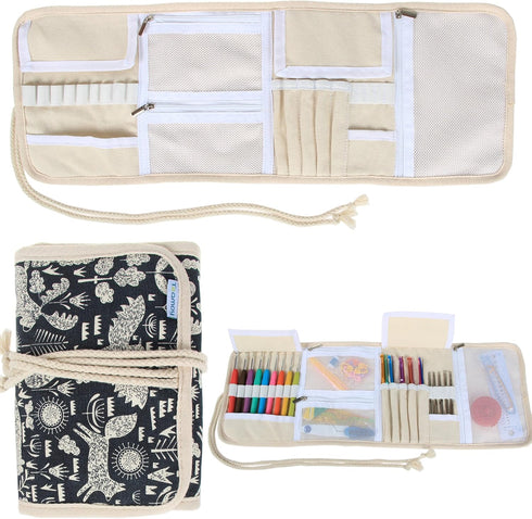 Teamoy Crochet Hook Case, Roll Bag Holder Organizer for Various Crochet Needles and Knitting Accessories, Compact and All-in-Place, Animal World...