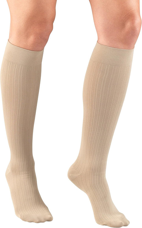 Truform Compression Socks, 15-20 mmHg, Women's Dress Socks, Knee High Over Calf Length, Tan Rib Knit, Medium...