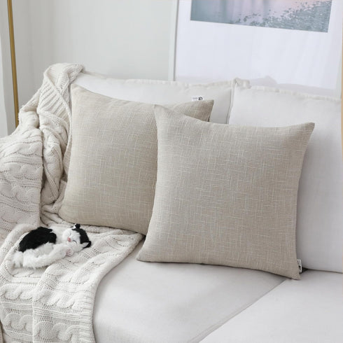 Kevin Textile Decoration Supersoft Linen Cushion Covers Square Throw Pillows Cover for Couch, 50x50 cm, Set of 2, Light Beige...