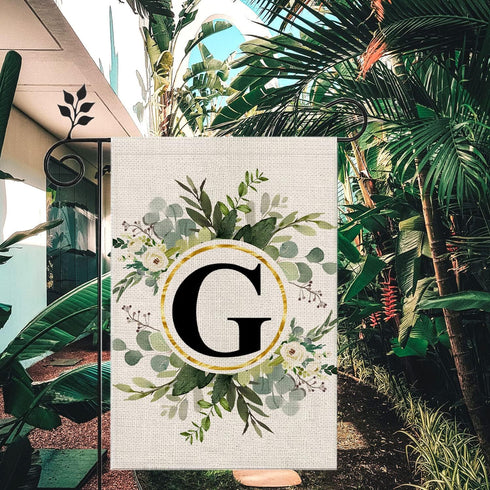 LUTER Monogram Letter G Garden Flag, 12x18 Inch Floral Garden Flag Garden Letter Flags Burlap Flag Family Last Name for Outside, Yard, Patios, Law...