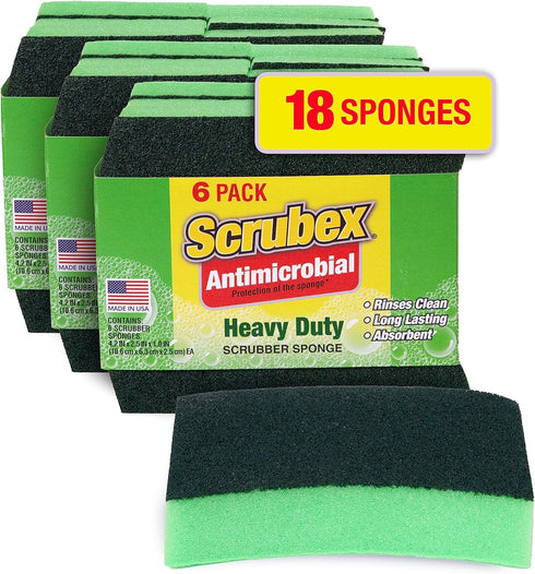 Heavy Duty Odor Resistant Scrub Sponge, Multi-Purpose Sponge for Kitchen and Household, Safe for Non-Coated Cookware (18 sponges)...