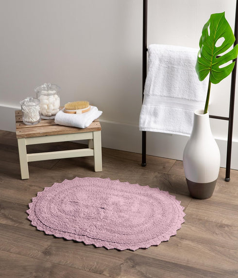 DII Crochet Collection Reversible Bath Mat, Small Oval, 17x24, Mauve...
