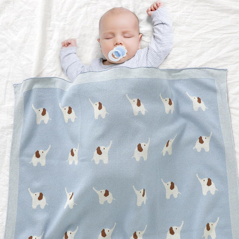 100% Cotton Baby Blanket Knit Soft Cozy Swaddle Receiving Blankets Toddler Infant blanket with Lovely Elephant for Newborn Boy Girls - Light Blue,...
