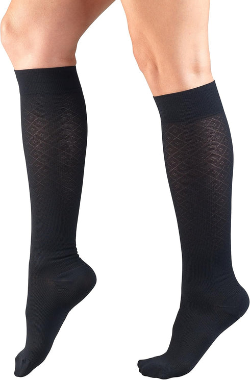 Truform Compression Socks, 15-20 mmHg, Women's Dress Socks, Knee High Over Calf Length, Navy Diamond Knit, Large...