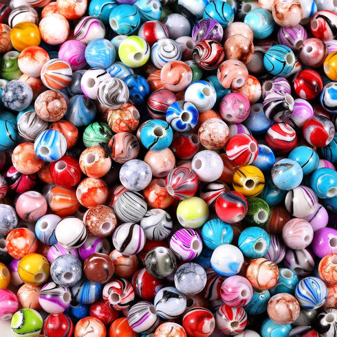 Hicarer 500 Pcs 8 mm Beads Bulk Acrylic Craft Beads for Jewelry Making Small Ink Pattern Crafts for Bracelet and Necklaces Women Supplies, Multico...