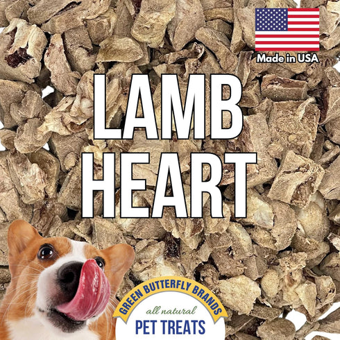 Freeze Dried Lamb Heart Dog Treats Made in USA. All Natural Freeze-Dried Raw Snacks for Dogs and Cats. Single Ingredient. High Protein. Heart Heal...
