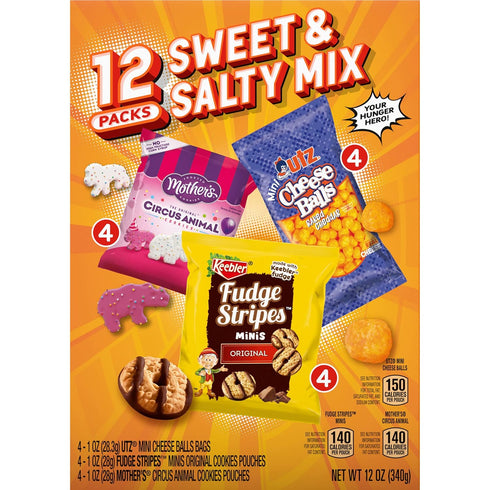 Keebler Sweet & Salty Mix, Keebler Fudge Stripes, Mother's Circus Animals, Utz Mini Cheese Balls, 1 Oz. (Pack of 12)...