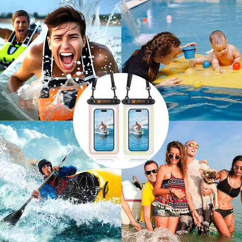 [2 Packs - 8.5“ Noctilucent Floatable Waterproof Phone Pouch Waterproof Phone case for iPhone Samsung Beach Swimming Kayaking Boating Fishing Divi...