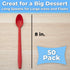Extra Long, Sturdy Red 8in Premium Sundae Spoons 50ct. Heavy Duty Disposable Plastic Utensils for Ice Cream, Milkshakes, Tea and Floats. Best Stir...