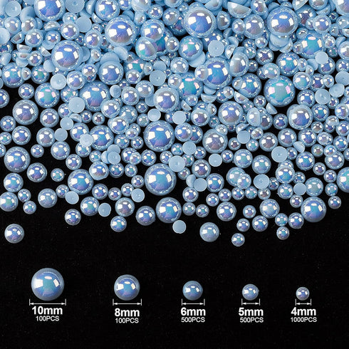 PAGOW 2200Pcs ABS Half Round Pearl Mix Size Blue Resin Faux Shiny Pearls for DIY Crafts Decoration...