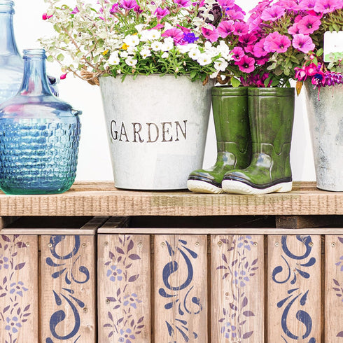 DIY Reusable Plastic STENCIL // A3 A4 A5 Border Flowers // Craft - Furniture - Scrapbooking - Decoupage (A4)...