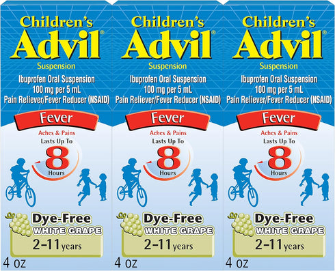 Advil Children's Pain Reliever and Fever Reducer, Dye Free Children's Ibuprofen for Pain Relief, Liquid Ibuprofen for Children, White Grape - 4 Fl...
