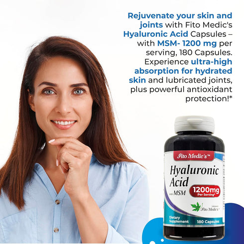 FITO MEDIC'S Lab - Hyaluronic acid capsules - with MSM- 1200 mg per serving, 180 Capsules, Supports Skin Hydration, Joints Lubrication and Antioxi...