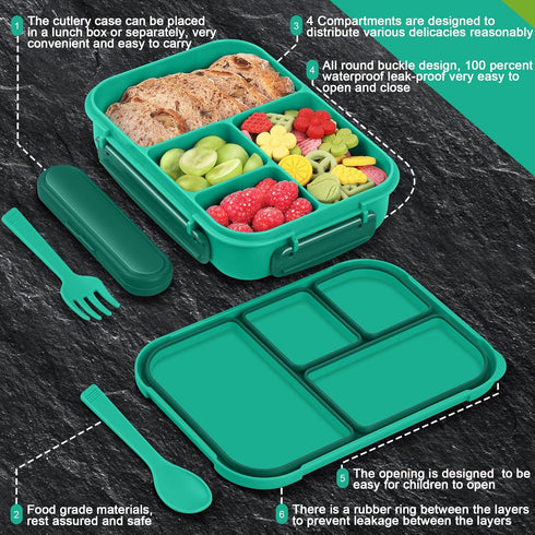 Bento Box Adult Lunch Box,Kids Child Lunch Box-Leak-Proof Bento Box with Utensil,Lunch Containers for Adults Men Women with 4 Compartments,Microwa...