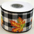 Fall Leaves Buffalo Plaid Ribbon - 2 1/2" x 10 Yards, Wired Edge, Orange Leaf, Black and White Plaid, Halloween, Thanksgiving, Fall Decor, Christm...