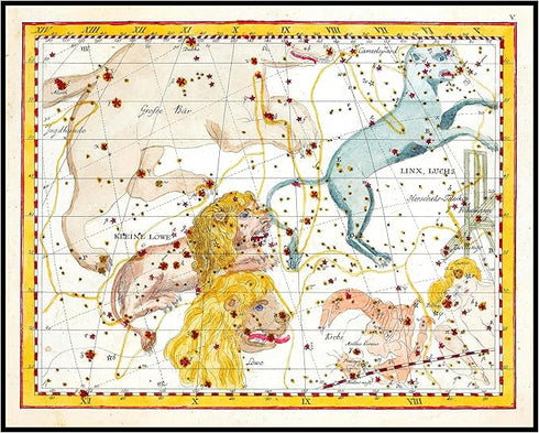 Posterizer 1 pcs-Johann Elert Bode Linx Luchs & Kleine Lowe-Celestial Map-Astrology & Zodiac Art-Astronomy & Celestial Art-Gift for Steampunk and ...