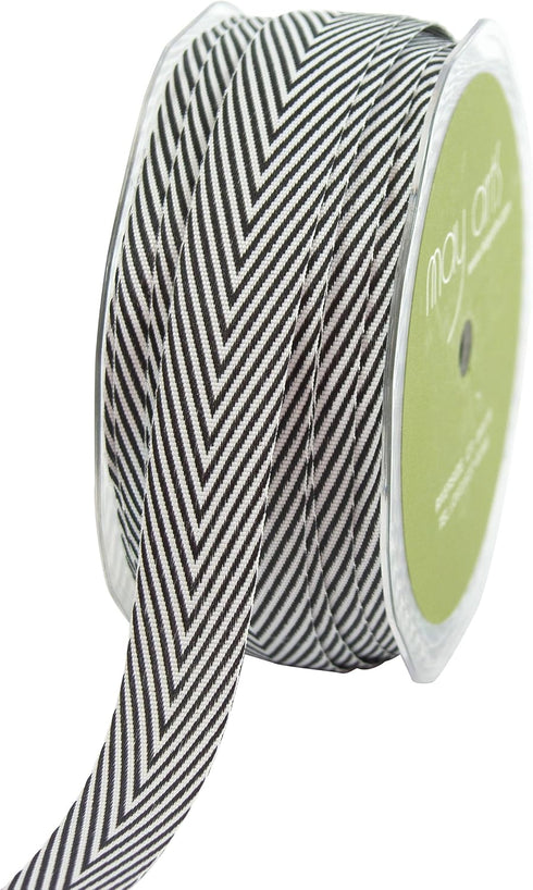 May Arts 3/4-Inch by 30-yard Wide Ribbon, Black Twill with Chevron Stripes...