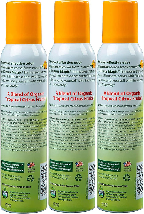 Citrus Magic Organic Natural Odor Eliminating Air Freshener Spray, Orange Zest, 3-Ounce, Pack of 3...