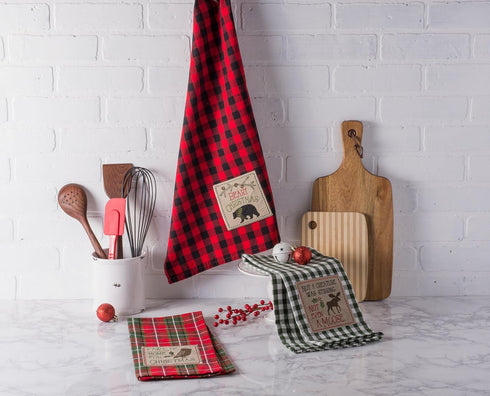 DII Holiday Kitchen Collection Embroidered Dishtowel Set, 18x28, Cabin Christmas, 3 Piece...