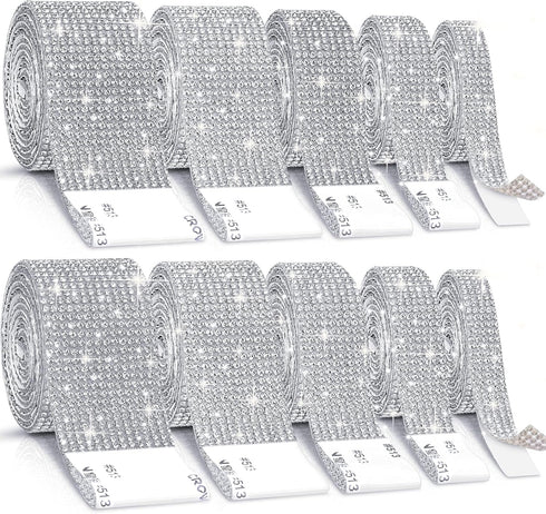 Cludoo 10 Rolls Rhinestone Ribbons,10 Yard Silver Self Adhesive Rhinestone Strips, Bling Diamond Rhinestone Ribbon Roll Tape Wrap, Rhinestones Sti...