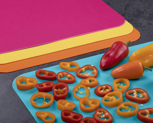 Dexas Heavy Duty Cutting Board Grippmat, Flexible Cutting Boards for Kitchen, Set of 4, Non Slip Plastic Board Cutting Mat 11.5 by 14 inches, Brig...
