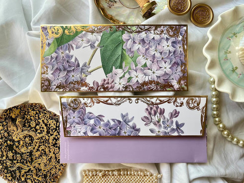 Gold Foil Money Envelope for Shagun Wedding Cash gifting, Premium Luxury envelopes Pack of 10, 7.2 X 3.2 inches, Purple floral, That Gilded Lining...