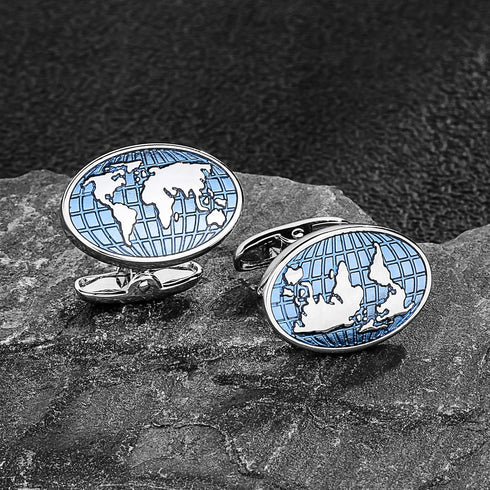 Blue World Map Cufflinks for Men with Gift Box....