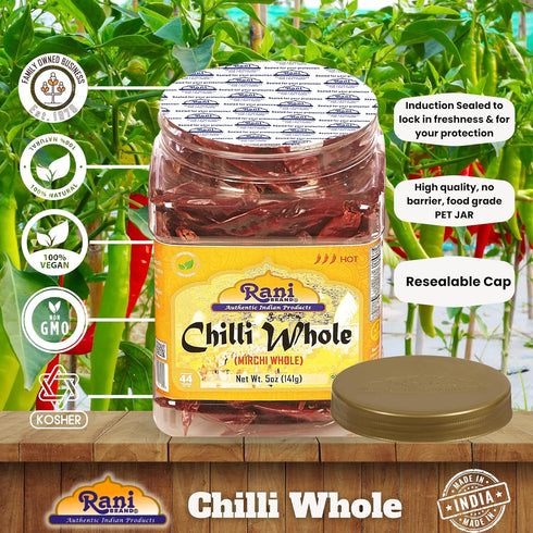 Rani Chilli Whole (Lal Mirch Sabut) 5oz (141g) PET Jar ~ All Natural, Salt-Free | Vegan | No Colors | Gluten Friendly | NON-GMO | Kosher | Indian ...