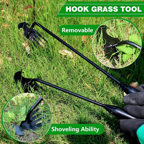 2 Pcs Weed Puller Tool with 2 Pairs of Garden Work Gloves, 4 Teeth Gardening Hand Weeder Tools, Stainless Steel Weeding Artifact Uprooting Remover...