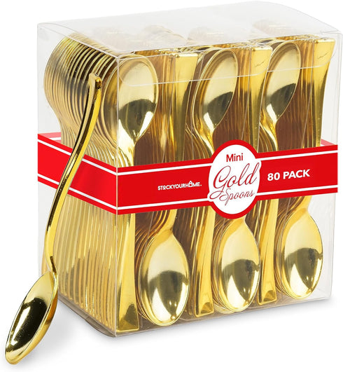 Gold Plastic Mini Spoons Disposable, 4 inch (80 Pack) Tasting Spoon, Dessert Mini spoon for Ice Cream Taster, Small Sample Desserts, Gelato Sampli...