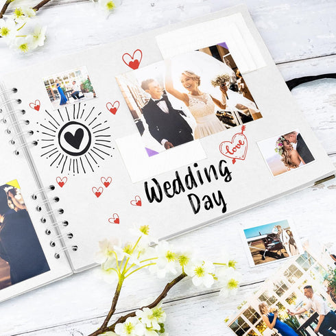 Bstorify Square Scrapbook Photo Albums 50 Pages (28 x 22 cm) White Thick Paper, Hardcover, Metal Corners, Ribbon Closure - Ideal for Your Scrapboo...