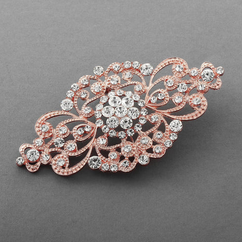 Mariell Vintage Bridal Crystal Brooch Pin, 4" Wide, Rose Gold Wedding Pin, Rhinestone Brooch for Brides and Wedding, Art Deco Fashion Accessory...