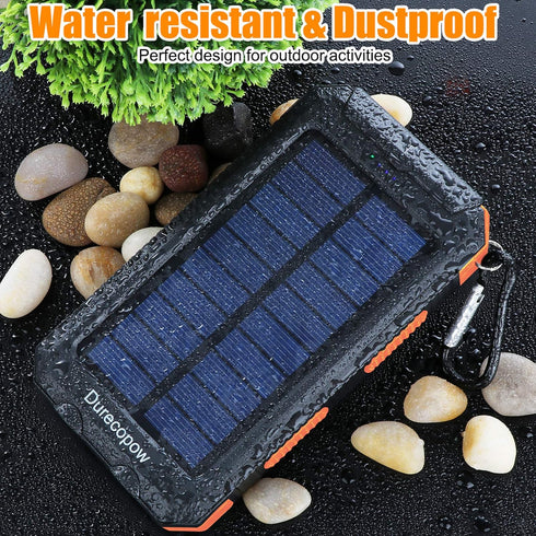 Solar Charger, 20000mAh Portable Outdoor Waterproof Solar Power Bank, Camping External Backup Battery Pack Dual 5V USB Ports Output, 2 Led Light F...