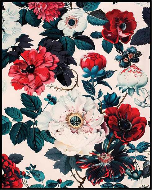 Posterizer 1 pcs-vibrant red and white flowers for chic decor-Floral & Botanical Art-Abstract & Modern Art-Decor for Home & Office- UNFRAMED Wall ...
