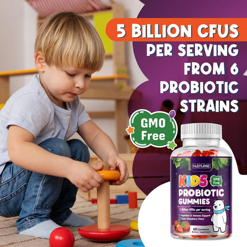 Built by Nature Kids Probiotic Gummies - 6 Diverse Probiotic Strains - Digestive & Immune Support - Chewable Kid Probiotic Gummy Supplement - No R...