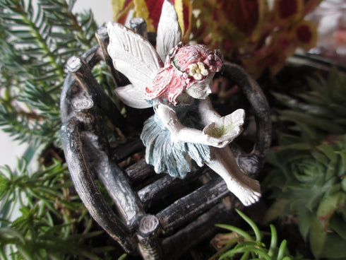 Red Hair Miniature Garden Fairy Amie Sitting with Leaf...