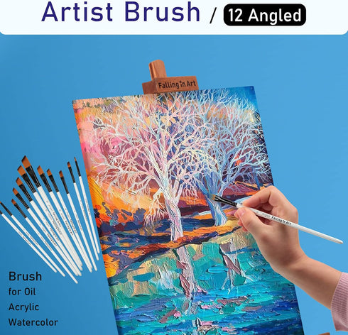 Falling in Art Paint Brushes Set, 12 PCS Nylon Professional Angled Paint Brushes for Watercolor, Oil Painting, Acrylic, Face Body Nail Art, Crafts...