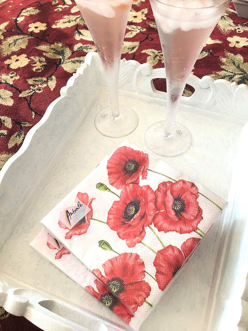 20-ct 13x13 Valentine's Napkins Decorative for Decoupage Red Poppy Floral Paper for Mother's Father's Day Red Pretty Flower Napkins gorgeous for L...