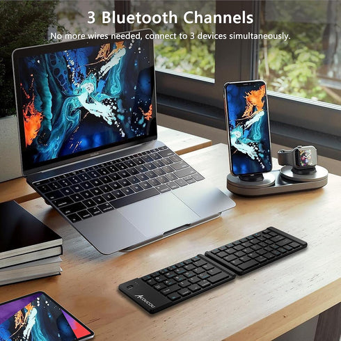 Acoucou Mini Bluetooth Keyboard Wireless Foldable Keyboard, Rechargeable Bluetooth Keyboard Portable Pocket Size Keyboard, Compatible with MAC/iOS...