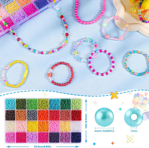 4200PCS Pearl Beads for Jewelry Making 28 Colorful 4mm Round Pearl Beads for Bracelets Making Kit Small Pearl Filler Beads for DIY Craft Necklace ...