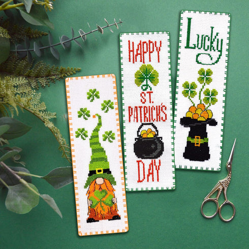 Povitrulya Counted Cross Stitch Kit 'Happy St. Patrick’s Day' - DIY Embroidery Book Marker Set for Adults with Paper Pattern, 16 Count Aida Canvas...